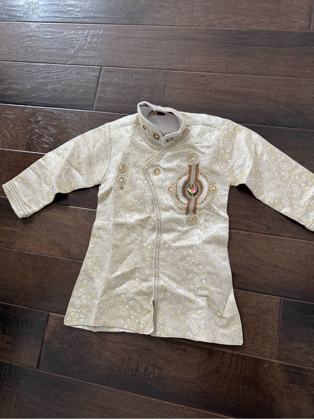 Kids Embroidered Cream Traditional Jacket